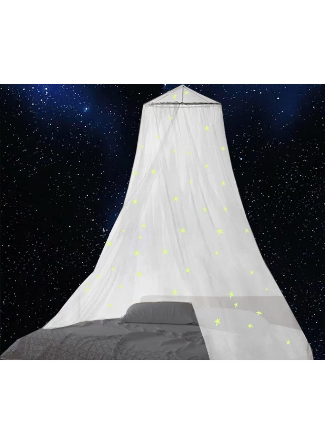 BCBYou Bed Canopy Mosquito Net with Fluorescent Stars Glow in Dark for Baby, Kids, and Adults, for Cover The Baby Crib, Kid Bed, Girls Bed Or Full Size Bed (White) - Image 1
